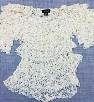 Aria A Crochet Lace Ribbon Knit Top Cream White Boho Whimsigoth Fairy L XL